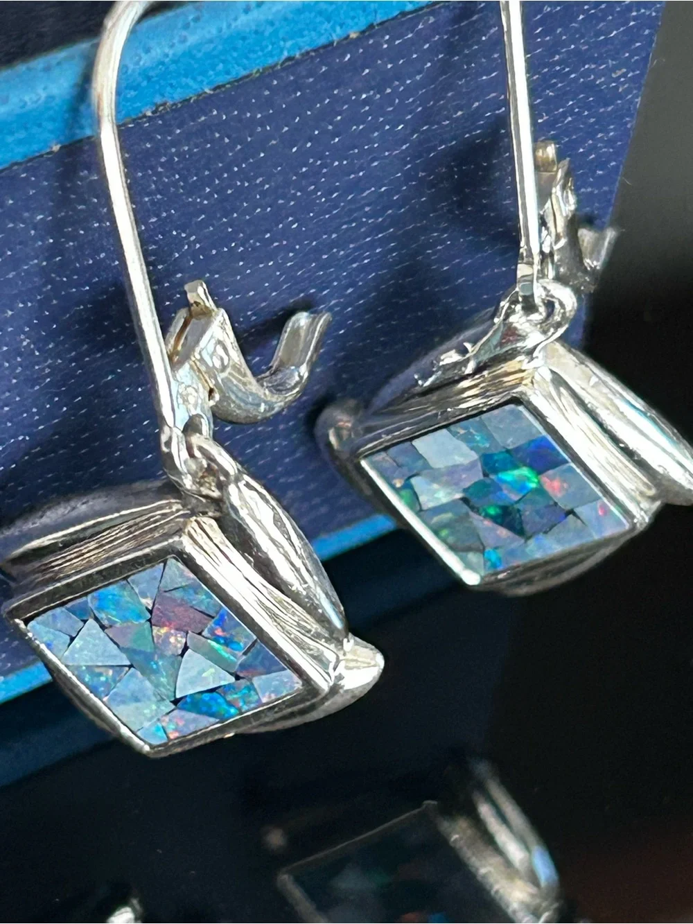 Whitney Kelly Sterling Silver 925 Blue Mosaic Opal Ring Size 8 Earrings Set